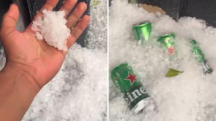 Empresários colocam cerveja no granizo para resfriá-la durante forte chuva em Goiânia